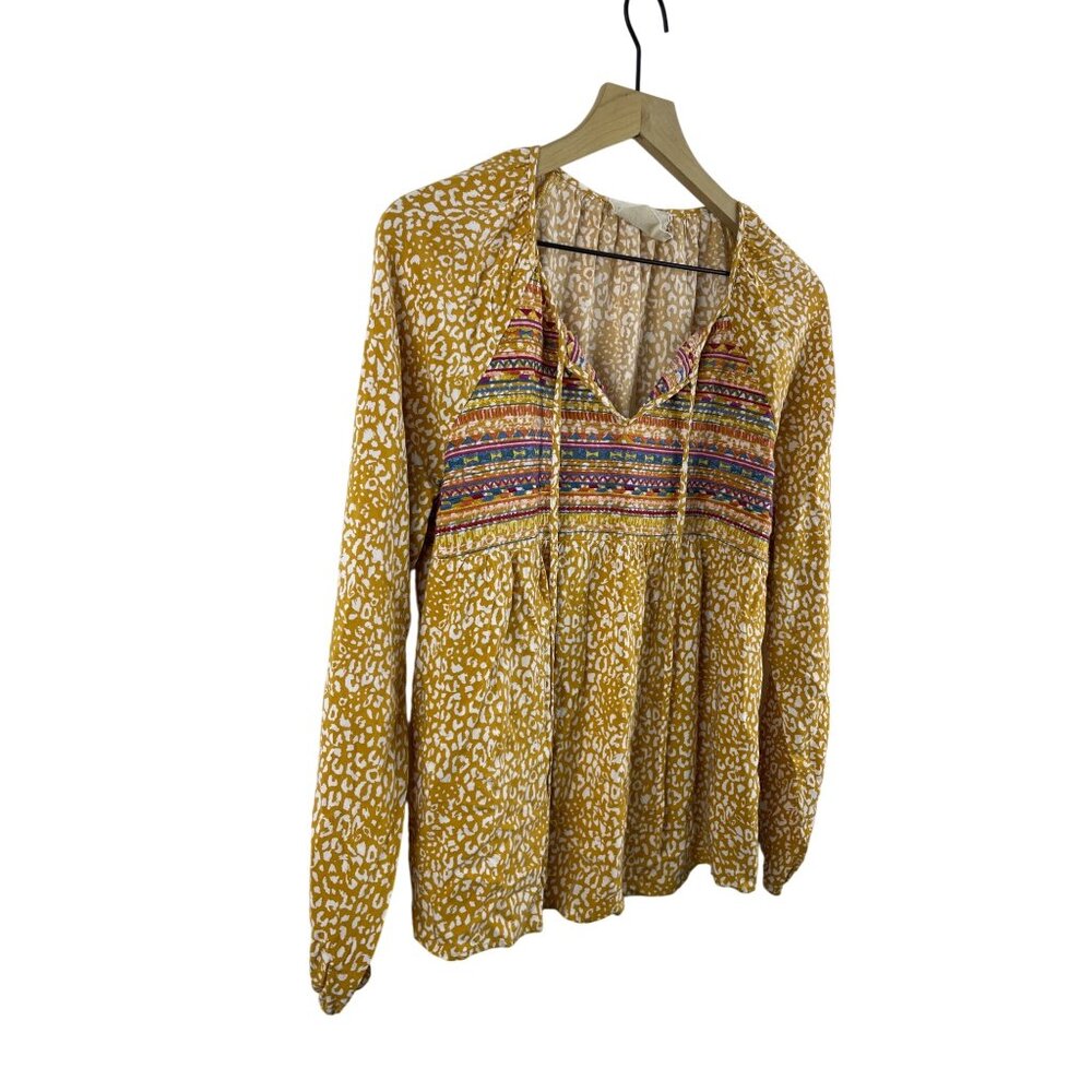 Savanna Jane Women's Large Southwestern Embroidered Yellow Peasant Bouse - Picture 4 of 9